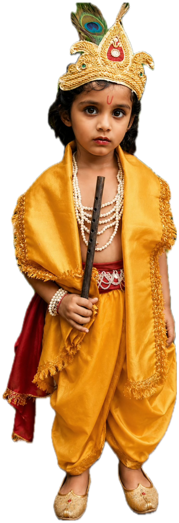 Little Aditya dressed as Krishna with flute